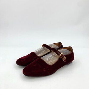 The Row Womens Wine Red Suede Mary Jane Flats With Buckle Strap Size 40 Made In